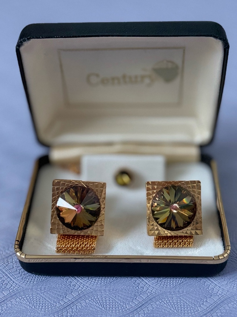 NIB Vintage Century Mesh Wrap Around Cufflinks & Tie Tack Set New In Box 1960’s